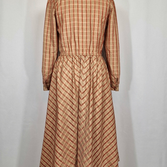 Vintage Japanese Cordier Gold Red Beige Tartan Pleated Fit And Flare Dress 10 - Picture 4 of 8